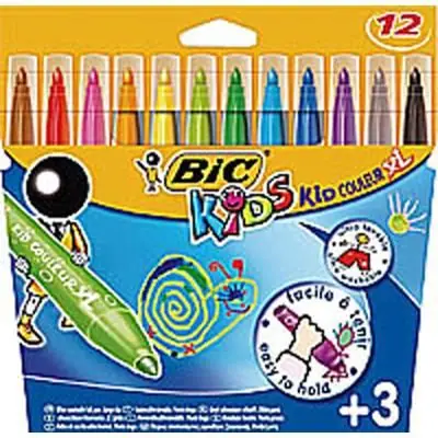 Pochette 12 feutres de coloriage KID COULEUR BABY, pointe extra-large. Coloris assortis