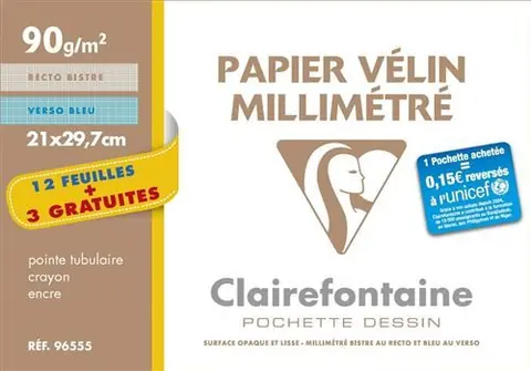 Pochette 15 feuilles de papier vélin Clairefontaine Millimètre