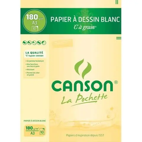 Pochette de 10 feuilles de papier dessin A3 Canson "C" à grain®