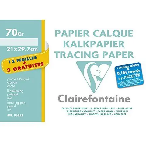 Pochette de 15 feuilles de papier calque A4 Clairefontaine 21 x 29,7 cm Transparent