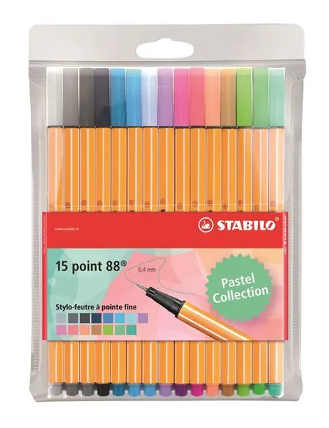 Pochette de 15 stylos feutres Stabilo Point 88 Pastels