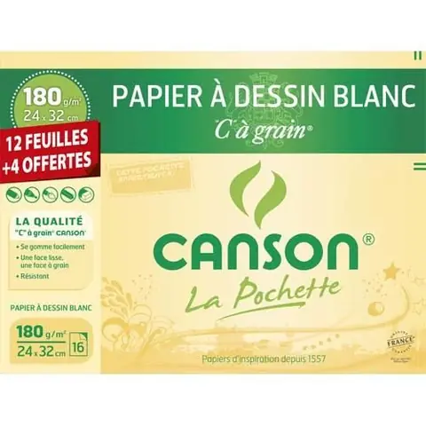 Pochette de 16 feuilles de papier à dessin Canson, 24x32 cm