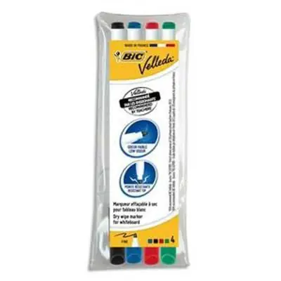 Pochette de 4 Feutres effaçables à sec pointe fine encre alcool 4 couleurs