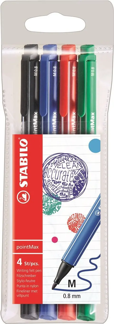 Pochette de 4 stylos feutres Stabilo PointMax Classique