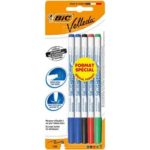Pochette de 5 feutres Bic Velleda Format spécial Fine