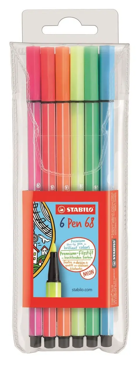 Pochette de 6 feutres Stabilo PEN 68 Fluo