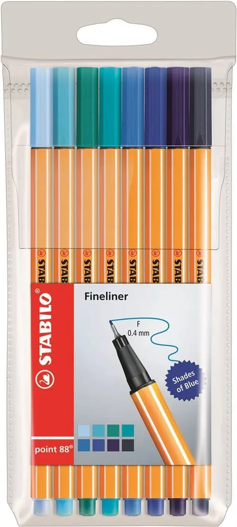 Pochette de 8 feutres Stabilo Pointe 88 Nuance bleu