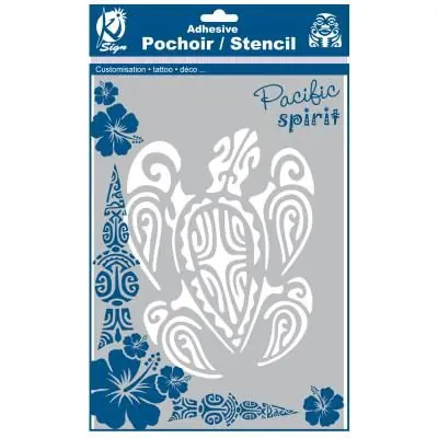 Pochoir adhésif pour tissu - Grande tortue maori - A4 - Ki-Sign
