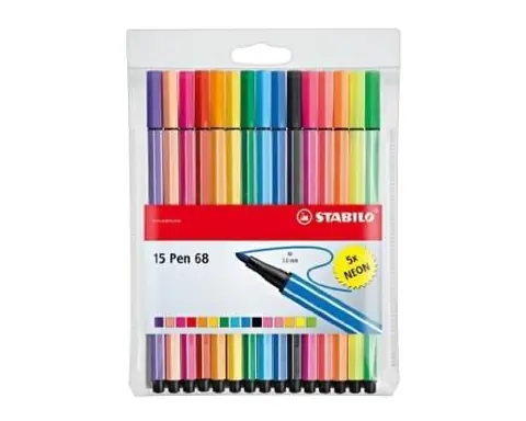 Set de 15 feutres Stabilo Pen 68 dont 5 Fluorecentes