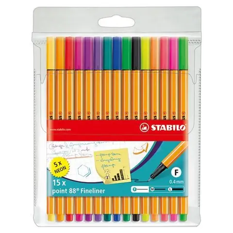Set de 15 feutres Stabilo pointe 88 dont 5 fluo