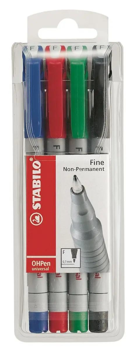 Set de 4 feutres pour films OHPen soluble fines Stabilo