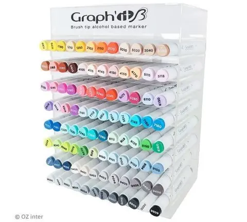 Set Graph'it brush - Marqueurs à alcool double pointe et présentoir - 96 feutres