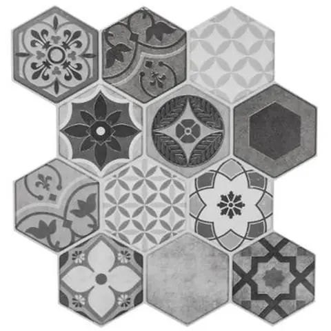 Stick'N Look - Lot de 2 Stickers Carrelage à Motifs Hexa 24x24cm Gris