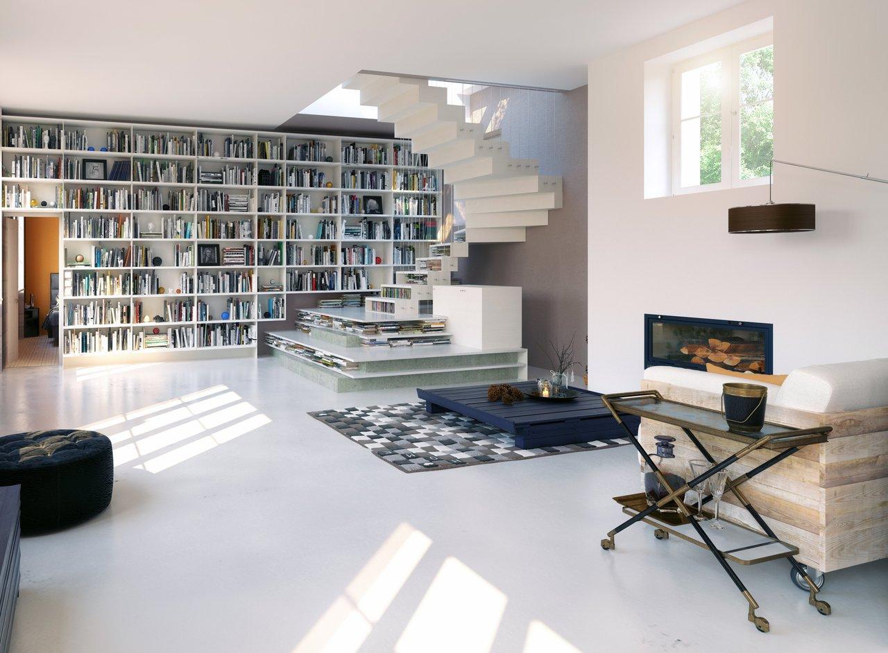 Mur de bibliothèque modulaire IKEA BILLY de 3 mètres avec éclairage LED intégré.