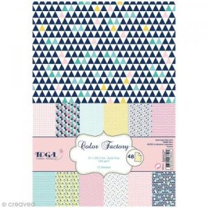 Papier scrapbooking Toga – Color factory – Géométrique pastel – 48 feuilles A4